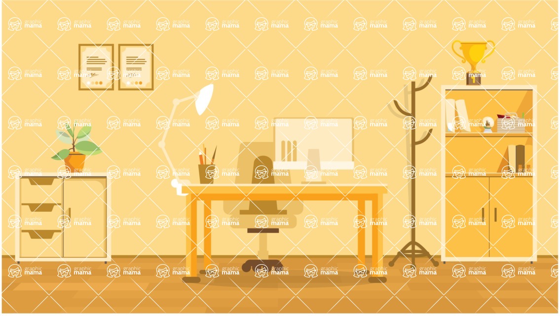 Room Backgrounds Vector Collection - Golden Office Room Vector Illustration